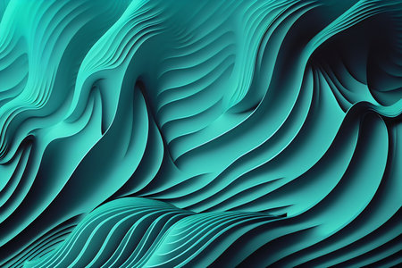 Turquoise wavy background. 3d render, 3d illustration.の素材