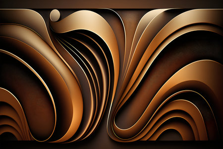 abstract background with gold and brown wavy lines. 3d illustrationの素材