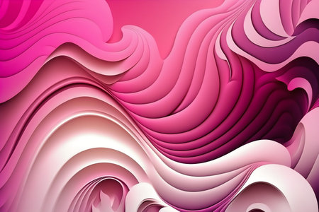 3d abstract background with wavy lines in pink and white colorsの素材