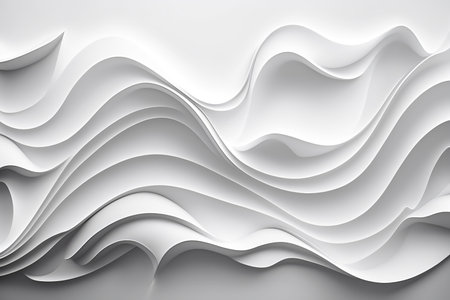 Abstract white background with wavy lines, 3d render illustration.の素材