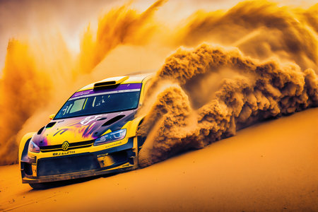 Racing car on the sand dunes. Extreme sports background.の素材