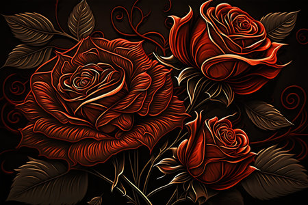 Red roses on a black background. Vector illustration for your design.の素材