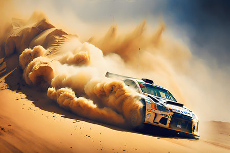 Racing car in the desert. Extreme sports. 3d renderingの素材