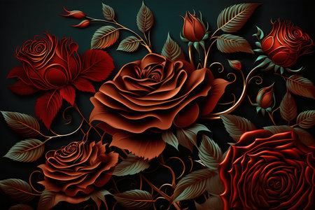 Abstract floral background with red roses and leaves. Vector Illustration.の素材