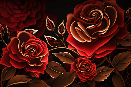 Beautiful red roses on a black background. Vector Illustration.の素材