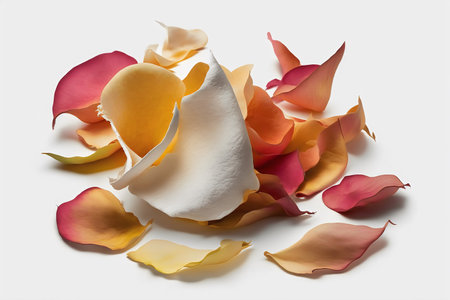 Rose petals on a white background. Rose petals isolated.の素材