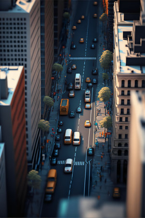 Aerial view of traffic in the city. 3D rendering.の素材