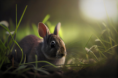 Rabbit in the green grass. Selective focus and small depth of field.の素材