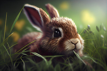 Rabbit in the grass. Easter concept. 3d illustration.の素材