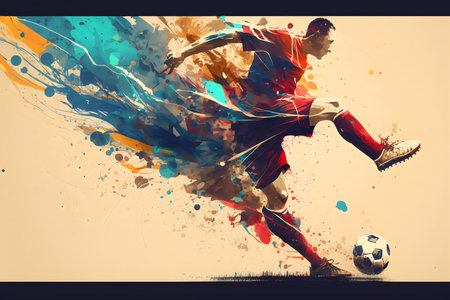 Soccer player in action with ball. Splash effect. illustrationの素材
