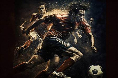 Soccer players in action at the stadium. The concept of friendly matches.の素材