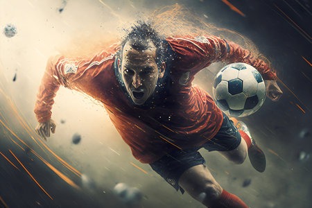 Soccer player in action at the moment of striking the ball.の素材