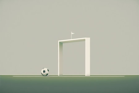 Soccer ball and gate, 3d rendering. Computer digital drawing.の素材