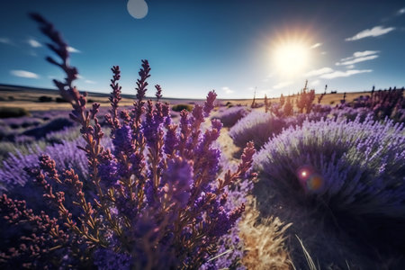 Sunset over lavender field in Valensole, Provence, Franceの写真素材