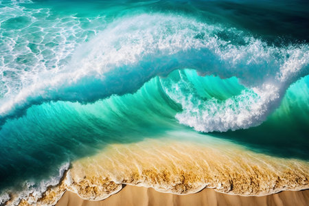 Aerial view of beautiful tropical beach with turquoise ocean waveの写真素材