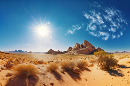 Wadi Rum desert in Jordan. Sand dunes and blue skyの写真素材