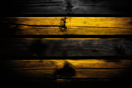 Wooden background with yellow and black stripes. Old wood planks.の写真素材