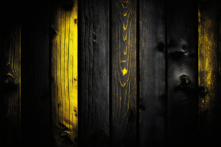 Wooden texture with yellow and black stripes. grunge backgroundの写真素材