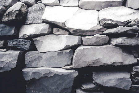 Background of stone wall texture, black and white tone color tone.の写真素材
