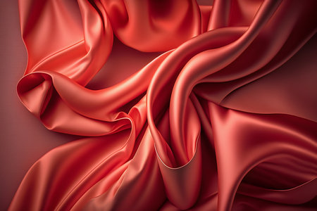 Closeup of rippled red silk fabric, 3d renderの写真素材