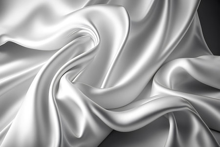Closeup of rippled white silk fabric. 3d render illustrationの写真素材