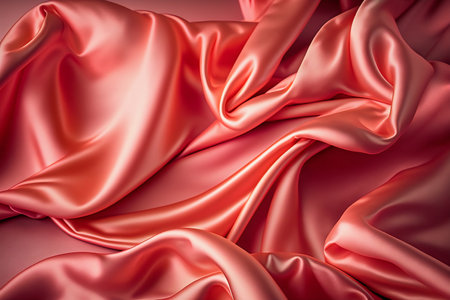 Closeup of rippled red silk fabric. 3d renderingの写真素材