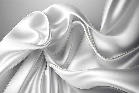 Closeup of rippled white silk fabric. 3d render illustrationの写真素材