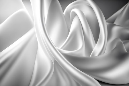Closeup of rippled white silk fabric, 3d renderの写真素材
