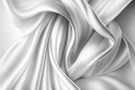 Closeup of rippled white silk fabric, 3d render illustrationの写真素材