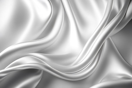 Closeup of rippled white silk fabric. 3d render illustrationの写真素材