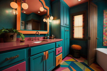 Interior of modern bathroom in turquoise color. 3d renderingの素材
