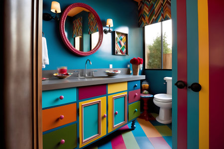 Interior of a children's room with a mirror and a sinkの素材