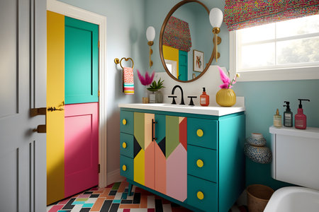 Bathroom interior in the style of the nineties. 3d renderingの素材