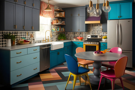 3d Illustration of a modern and bright kitchen in a houseの素材