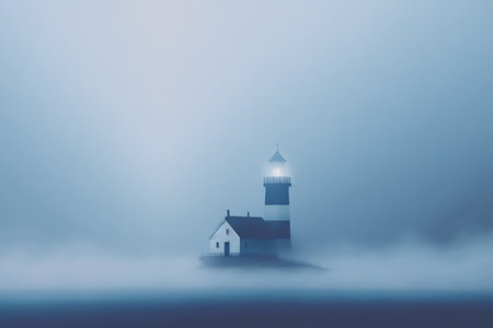 Lighthouse in a foggy morning with copy space for your textの素材