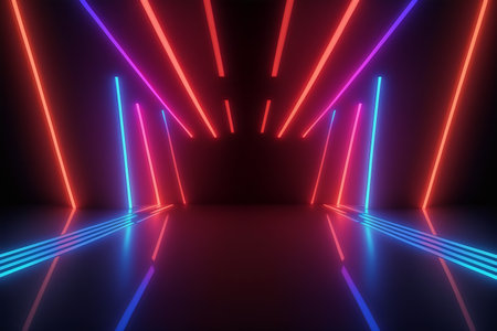 3d abstract background with neon lights. neon tunnel. 3d illustrationの写真素材