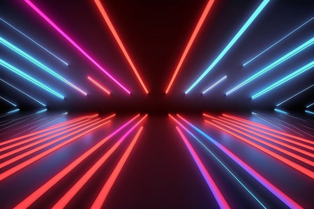 3d abstract background with neon lights. neon tunnel. 3d illustrationの写真素材