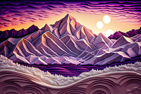 3d illustration of mountains in the sunset. Computer digital drawing.の素材