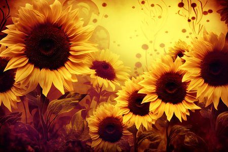 Beautiful sunflowers on grunge background. Toned.の写真素材