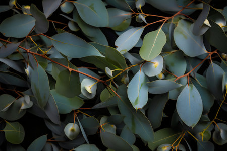 Eucalyptus branches with green leaves, close-upの写真素材