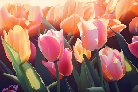 Tulips. Spring flowers. Floral background. Toned.の写真素材