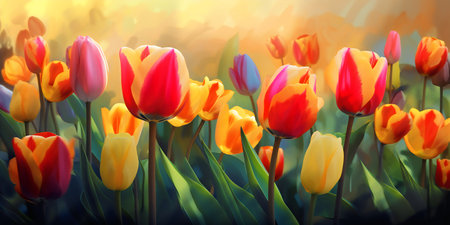 Tulip flowers in the garden. Spring landscape. Vector illustration.の写真素材