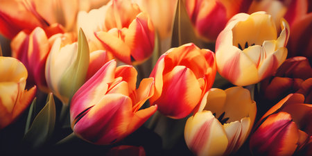 Beautiful tulip flowers background. Bouquet of colorful tulips.の写真素材