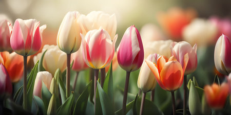 Colorful tulip flowers blooming in the garden, stock photoの写真素材