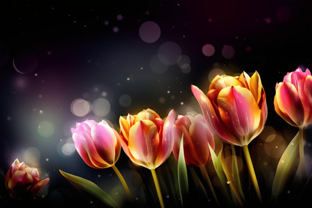 Tulips on bokeh background. Vector Illustration.の写真素材