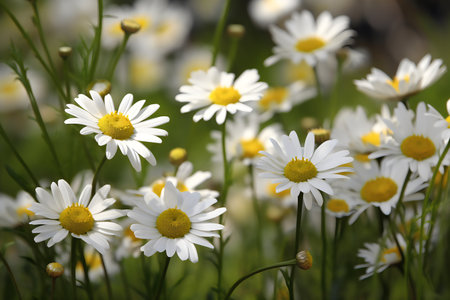 white daisies in the green meadow, shallow depth of fieldの写真素材