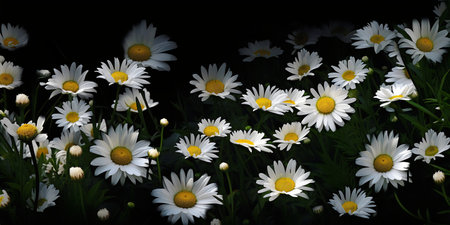 White daisies on a dark background. Close up.の写真素材