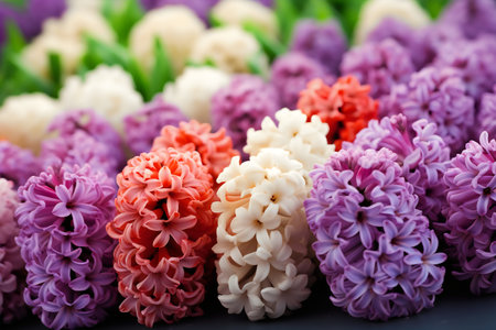 Colorful hyacinths flowers as a background, closeupの写真素材