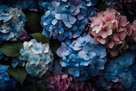 Colorful hydrangea flowers as a background, close upの写真素材