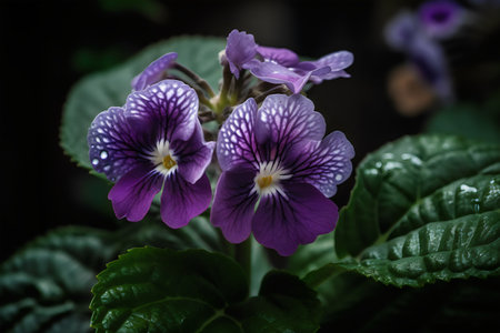 Beautiful purple violets in the garden. Selective focus.の写真素材